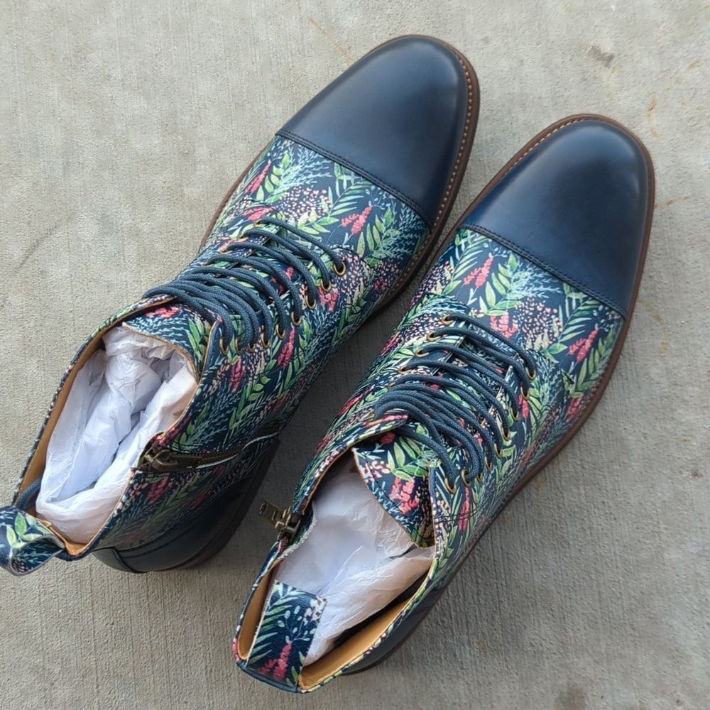 Thatcher Finch Men's Blue Floral Patterned Luxury Derby Dress Boots Size 11 - Picture 5 of 9